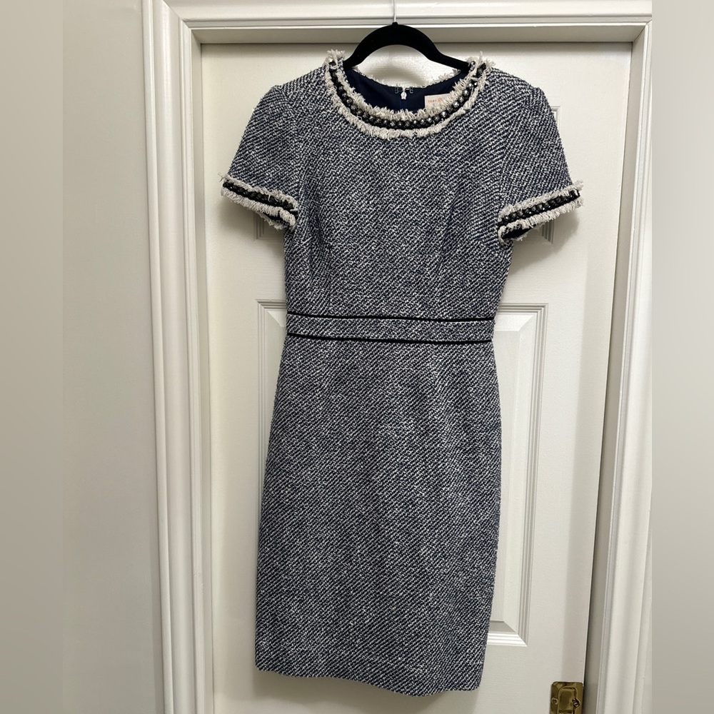 Tory Burch Elegant Blue and White Tweed Rosemary Dress